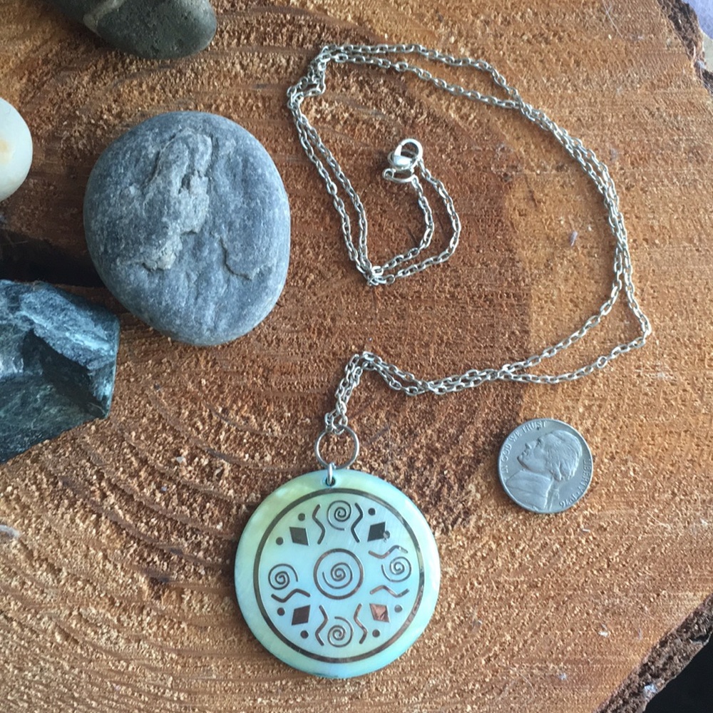 Iridescent necklace with silver accents